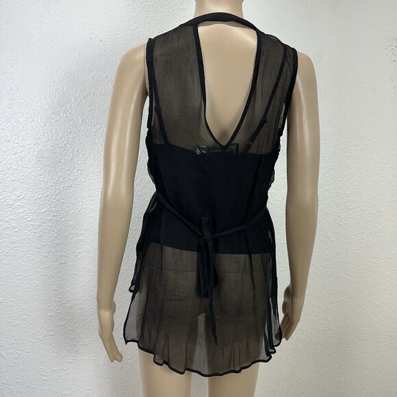 Plenty Tracy Reese Black Chiffon Beaded  babydoll Top Whimsigoth Fairy Y2k Retro - Picture 7 of 10